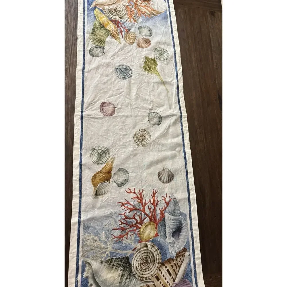 Tessitura Toscana Telerie Runner 100% Linen Tablecloth Italy Coastal Shell Print